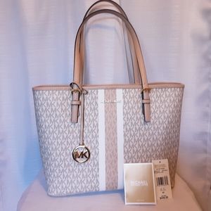 Michael Kors Jet Set Travel Carryall Tote Buff Multi with Stripe